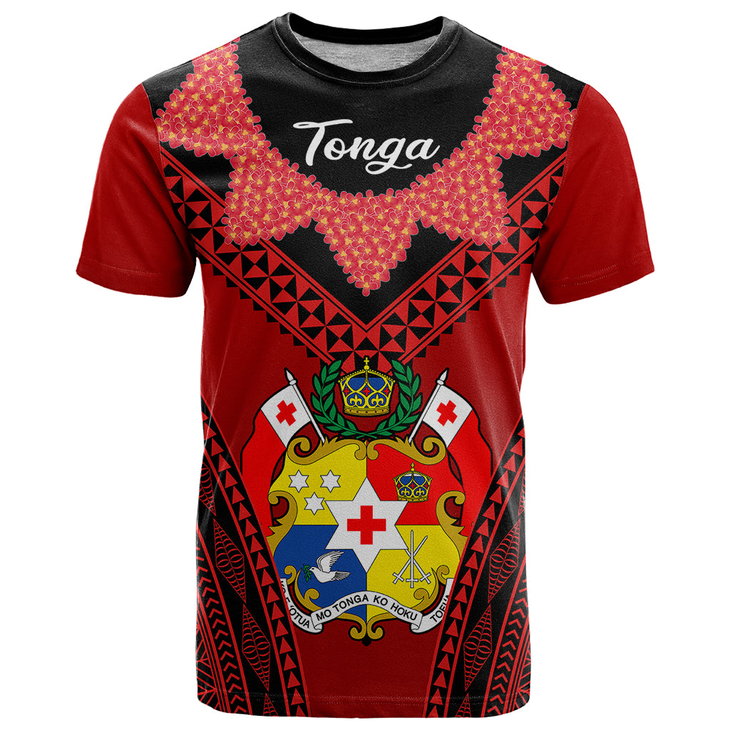 Tonga Heilala Flowers T Shirt Tongan Ngatu Black Special Verison LT14 Red - Polynesian Pride