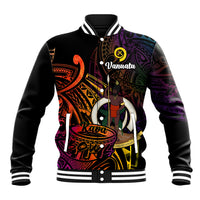(Custom Personalised) Vanuatu Baseball Jacket Kava Bowl Mix Polynesian Gradient Style LT14 Unisex Black - Polynesian Pride