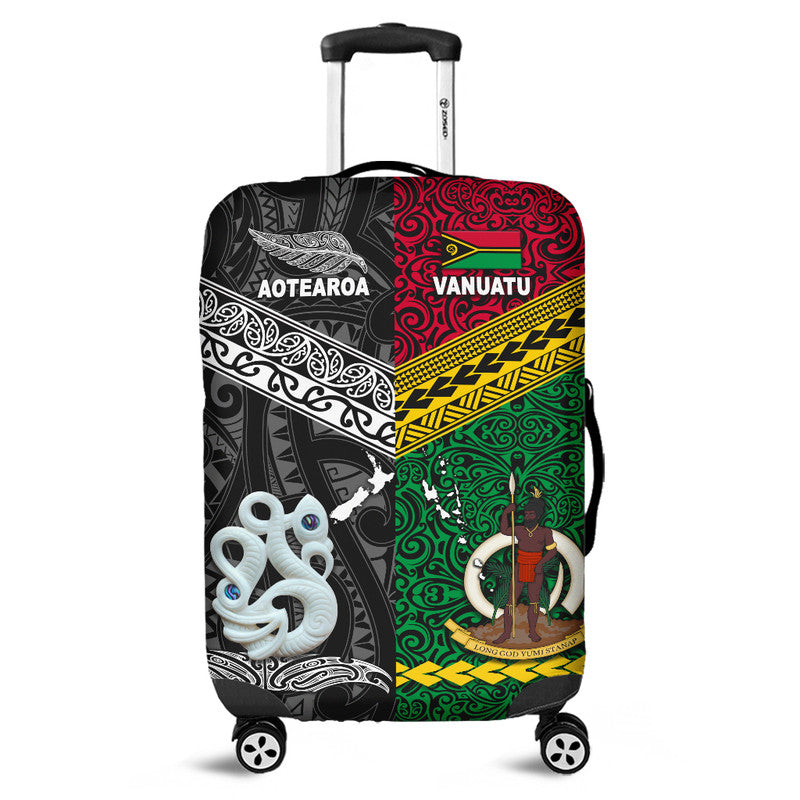 New Zealand And Vanuatu Luggage Cover Together - Black LT8 Black - Polynesian Pride