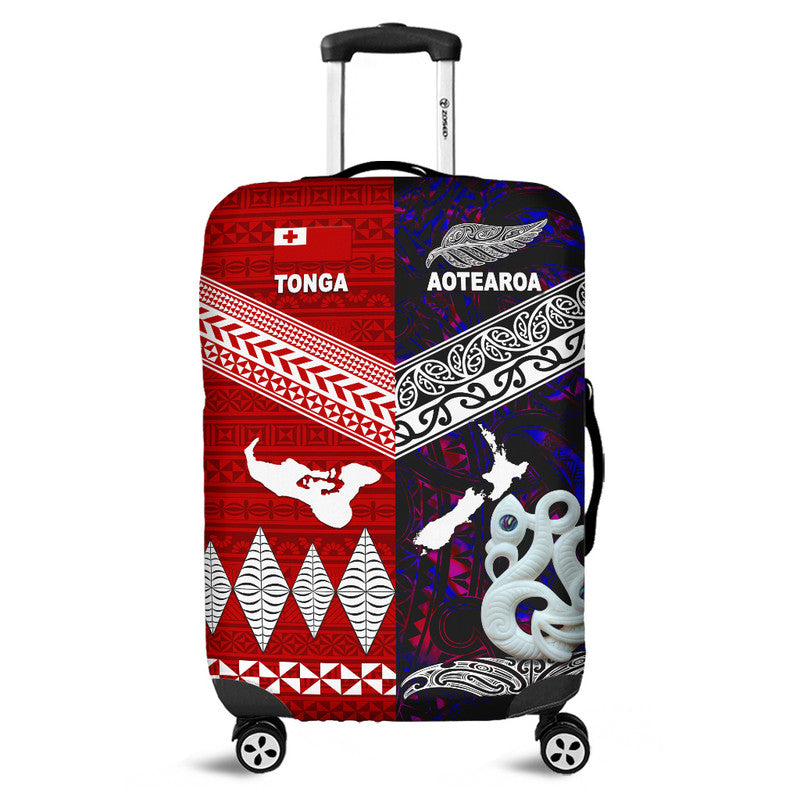 New Zealand And Tonga Luggage Cover Together - Purple LT8 Purple - Polynesian Pride