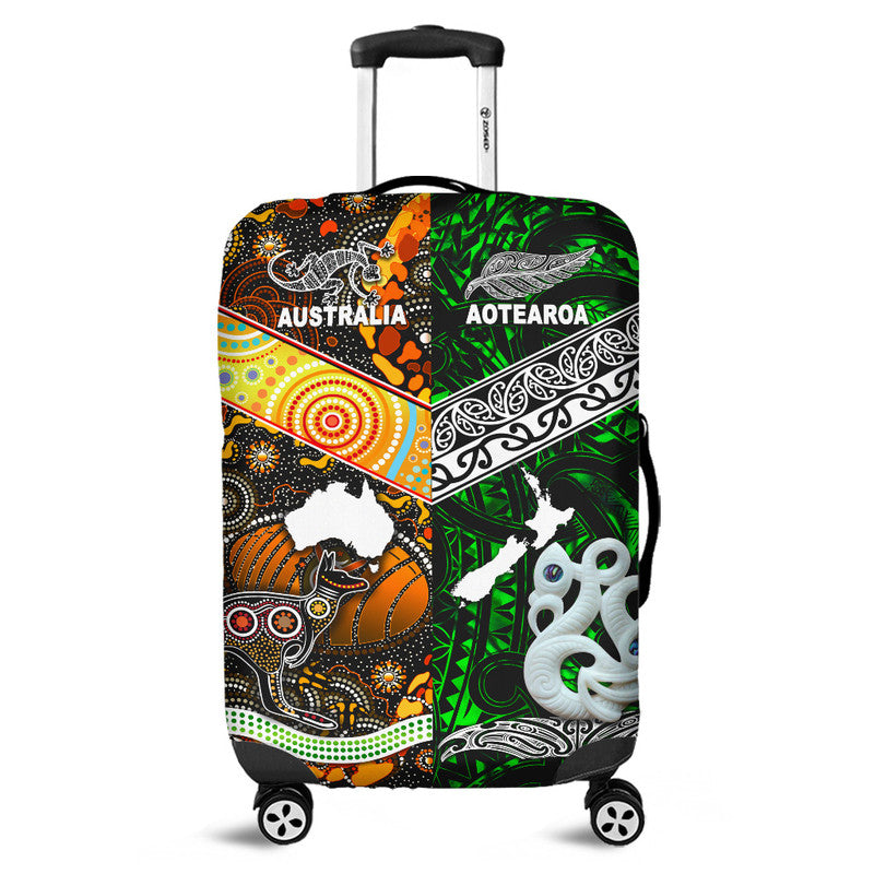 New Zealand Maori Aotearoa And Australia Aboriginal Luggage Cover Together - Green LT8 Green - Polynesian Pride
