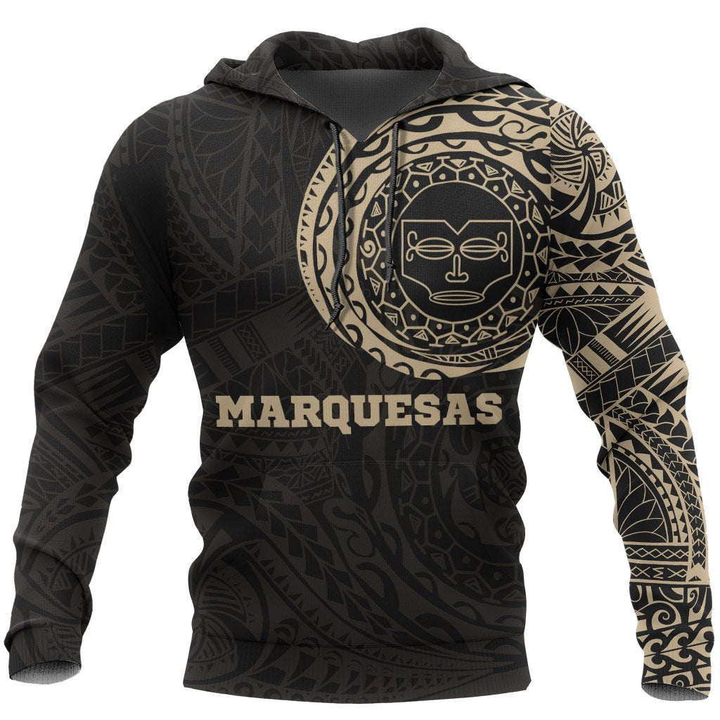 Marquesas Hoodie Marquesas Tiki Face Polynesian Tattoo Style Version 2.0 Unisex Gold - Polynesian Pride