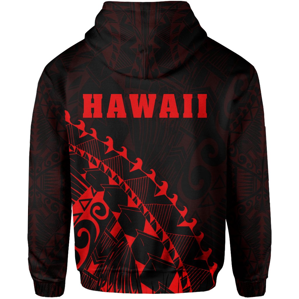 Hawaii Coat of Arms Hoodie (Red) Turtle Style - Polynesian Pride