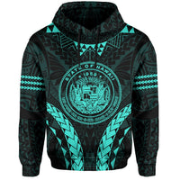 Polynesian Kakau Seal of Hawaii Hoodie Sport Style Version 2.0 Turquoise - Polynesian Pride