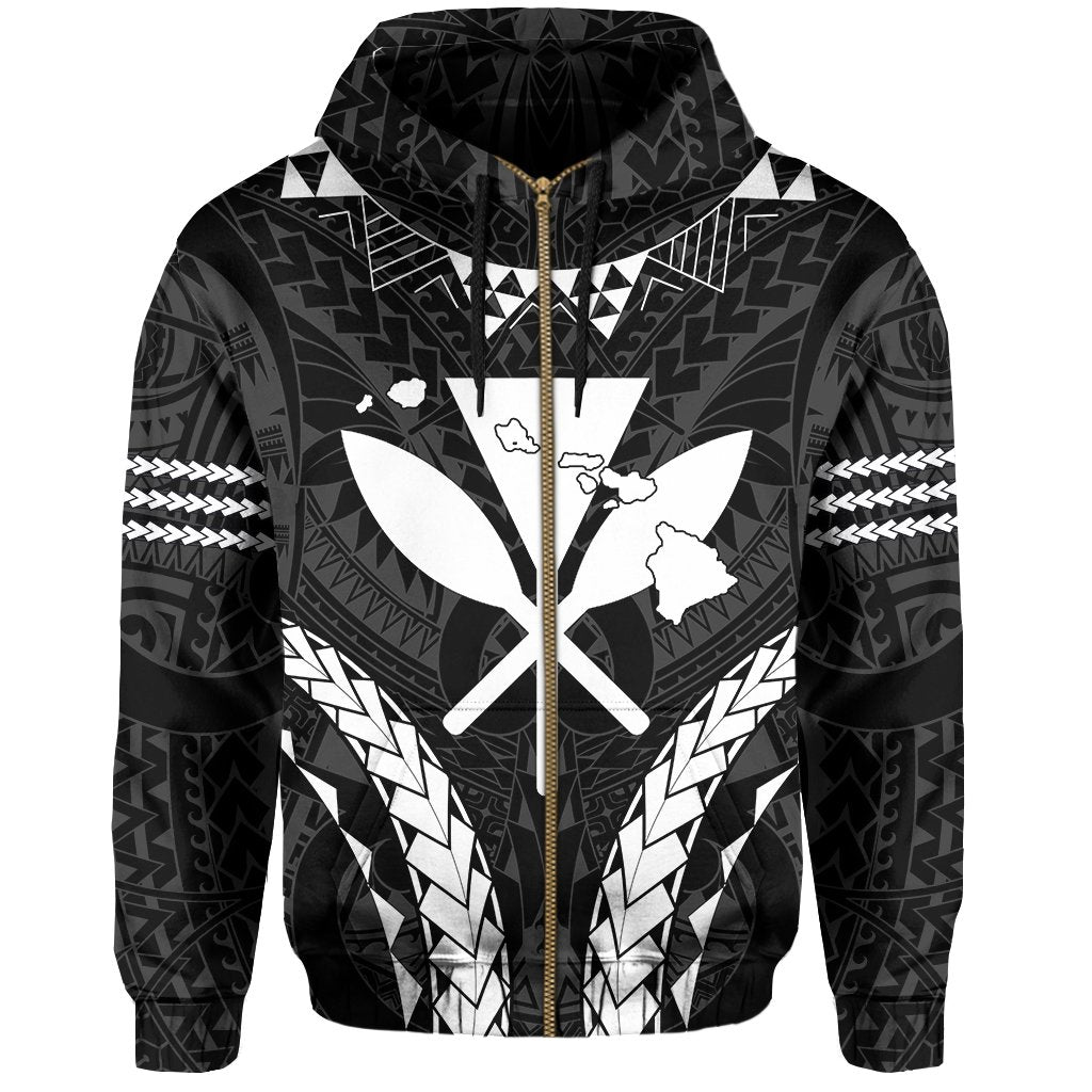Polynesian Kakau Kanaka Map Hawaii Zip Hoodie Sport Style Version 2.0 White - Polynesian Pride