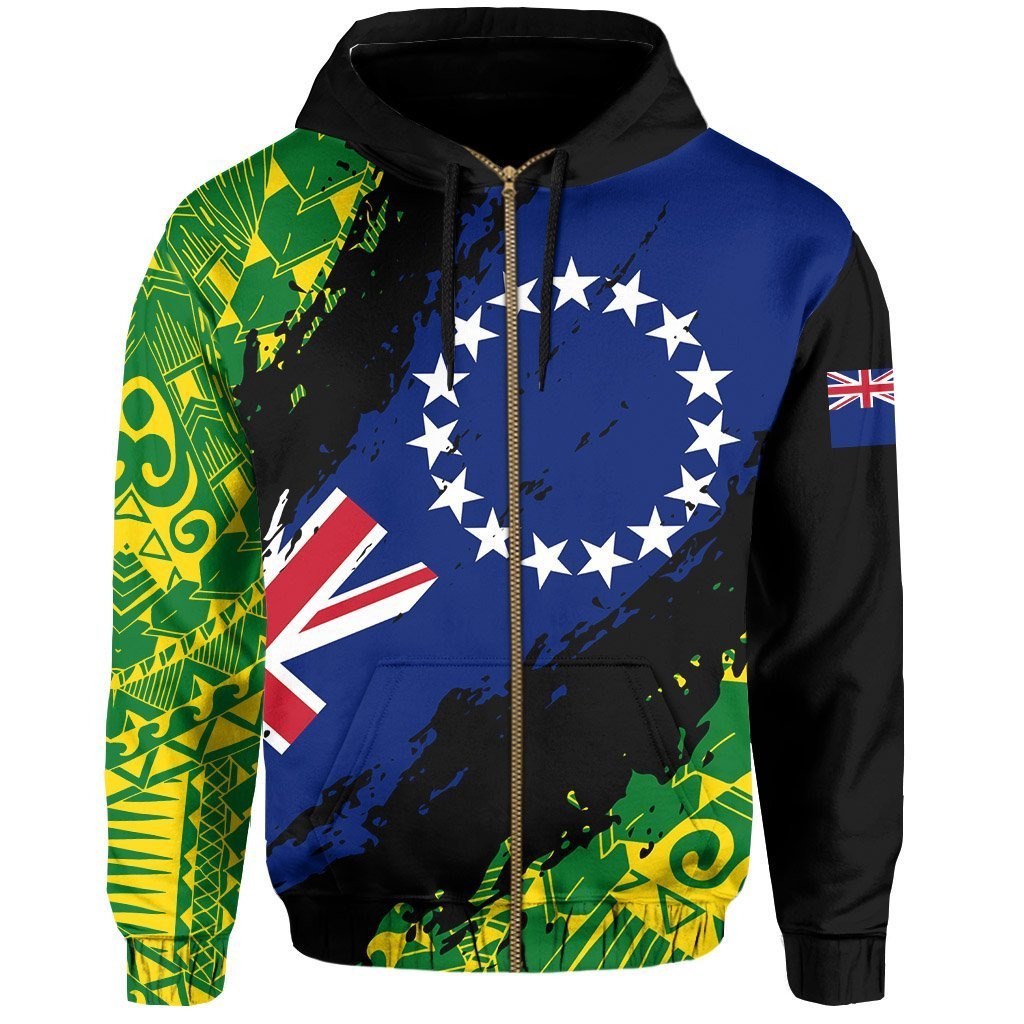 Cook Islands Zipper Hoodie Nora Style Unisex Black - Polynesian Pride
