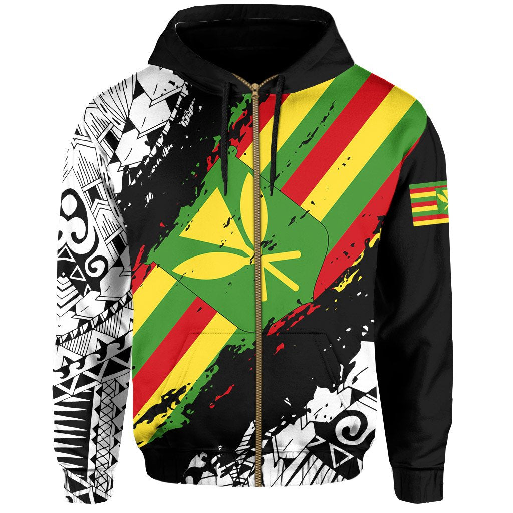 Kanaka Flag Polynesian Zipper Hoodie Nora Style - Polynesian Pride