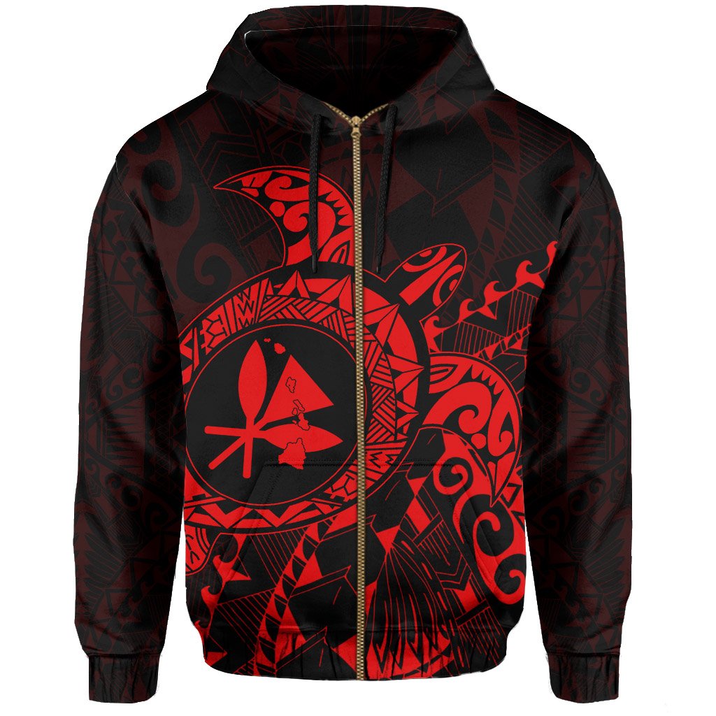 Kanaka Map Zipper Hoodie (Red) Turtle Style - Polynesian Pride