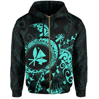 Kanaka Map Zipper Hoodie (Turqoise) Turtle Style - Polynesian Pride