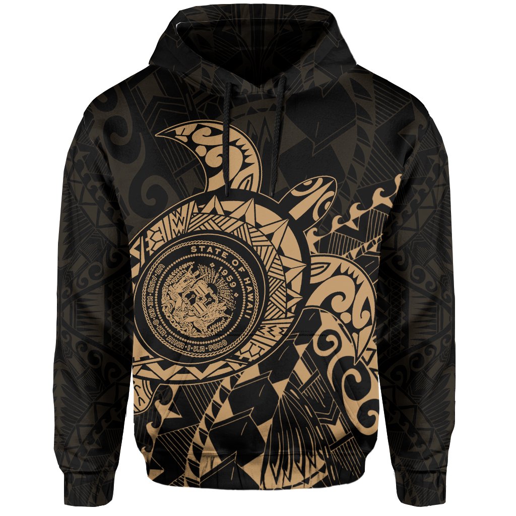 Hawaii Coat of Arms Hoodie (Gold) Turtle Style - Polynesian Pride