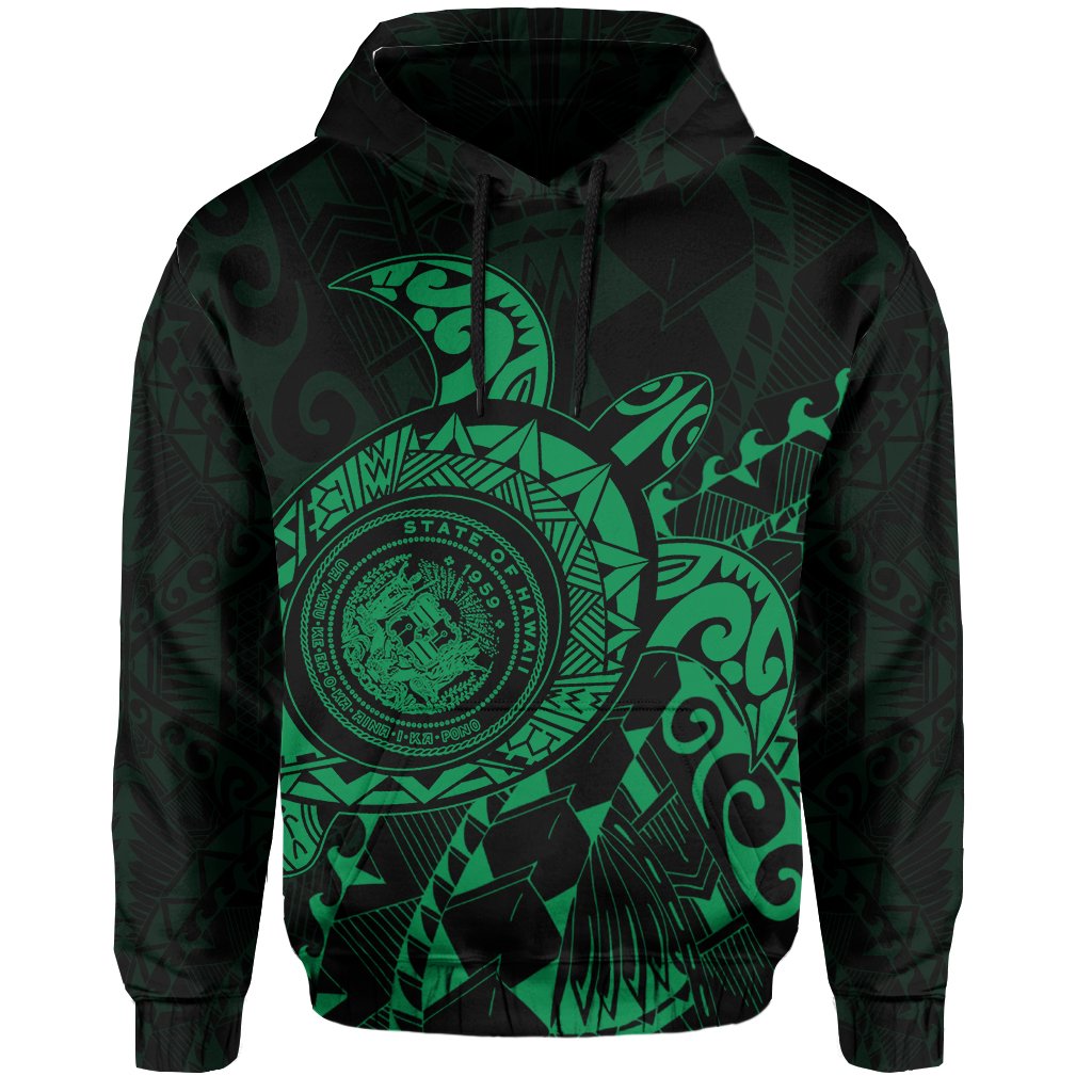 Hawaii Coat of Arms Hoodie (Green) Turtle Style - Polynesian Pride
