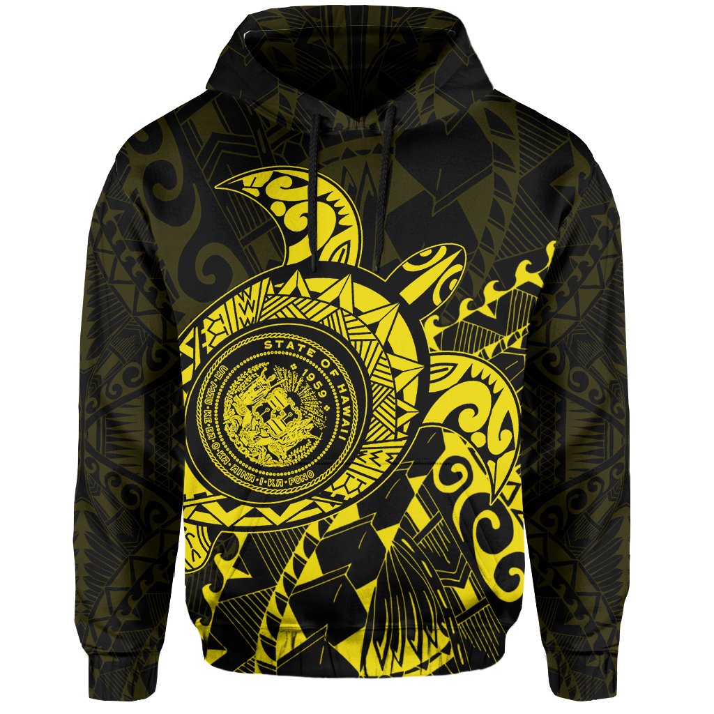 Hawaii Coat of Arms Hoodie (Yellow) Turtle Style - Polynesian Pride