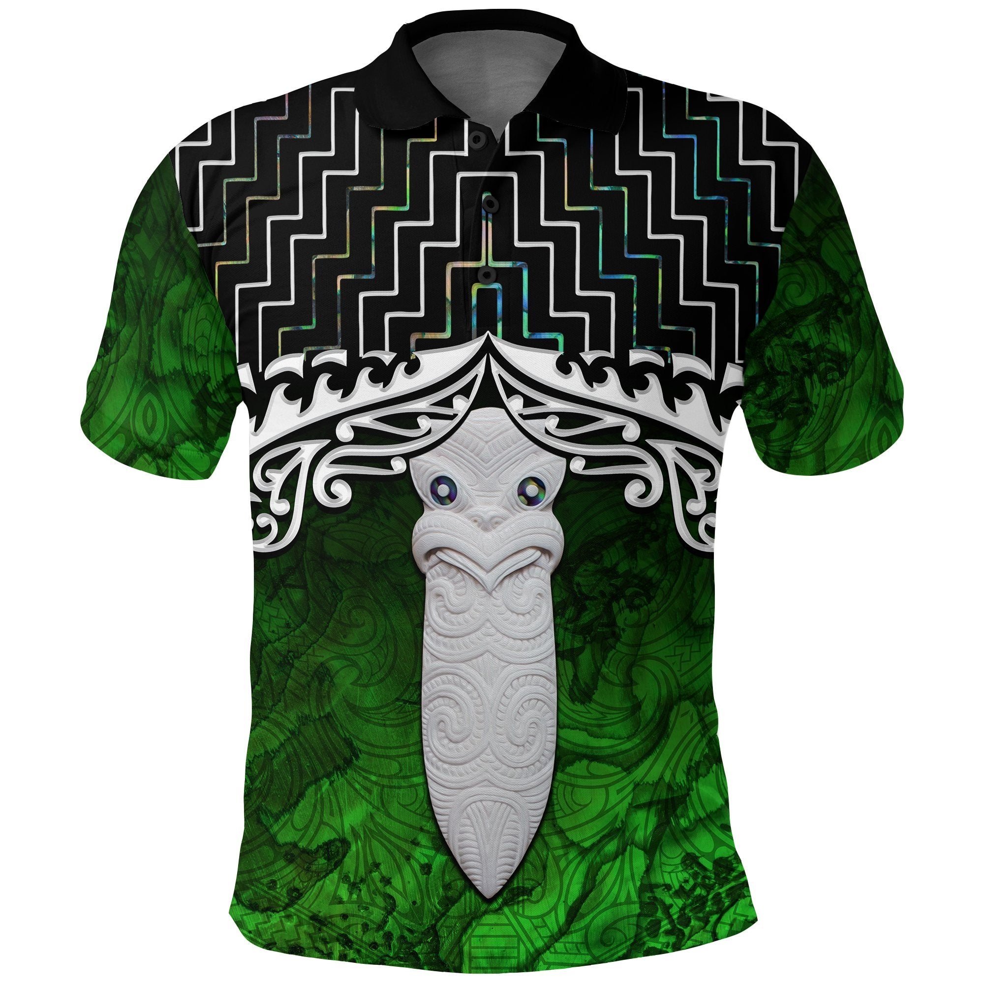 New Zealand Maori Polo Shirt, Poutama Taiaha Mauri Golf Shirt Unisex Black - Polynesian Pride