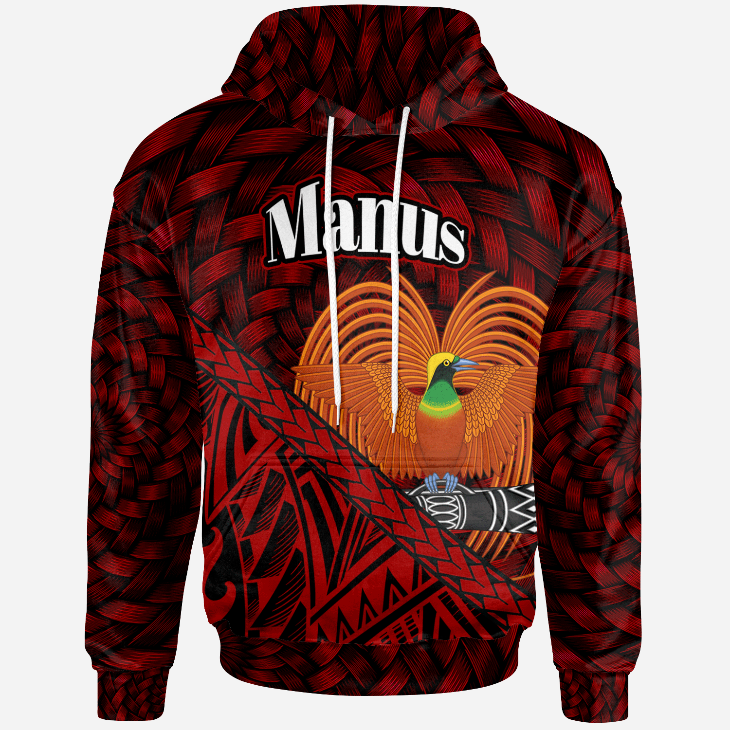 Papua New Guinea Hoodie Manus Polynesian Patterns With Bamboo Unisex Red - Polynesian Pride