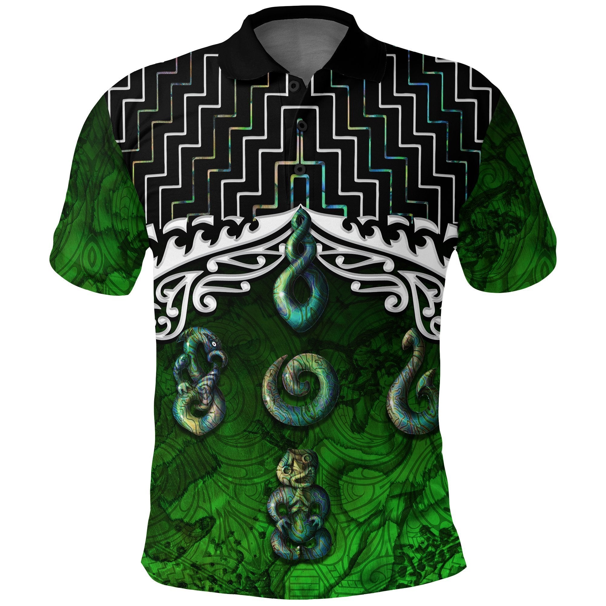 New Zealand Maori Polo Shirt, Poutama Maori Symbols Golf Shirt Unisex Black - Polynesian Pride