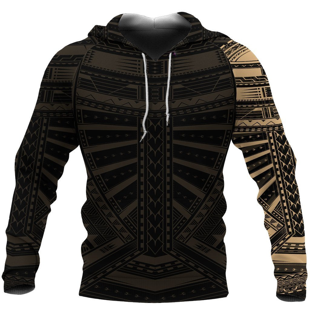 New Zealand Hoodie, Maori Samoan Polynesian Tattoo Pullover Hoodie Gold Unisex Black - Polynesian Pride