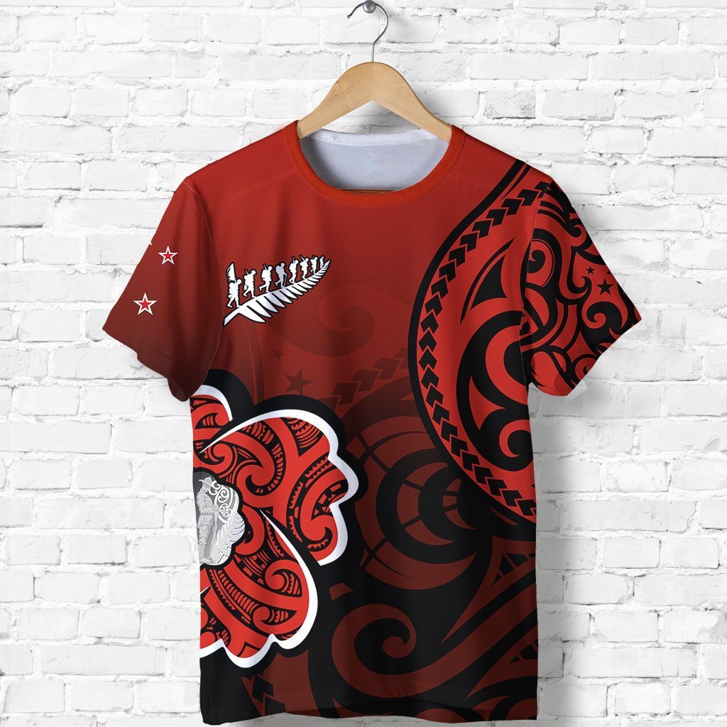 Lest We Forget T Shirt, Maori Poppy Flowers Shirt Unisex Black - Polynesian Pride