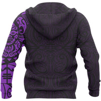 Maori Tangaroa Tattoo New Zealand Zip Hoodie Purple - Polynesian Pride