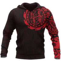 Maori Tattoo Hoodie, New Zealand Lizard Pullover Red Hoodie Unisex Black - Polynesian Pride