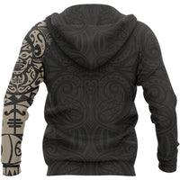 Maori Tattoo Hoodie, New Zealand Lizard Zip up Hoodie Tan - Polynesian Pride