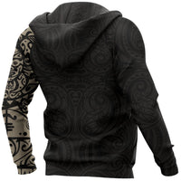 Maori Tattoo Hoodie, New Zealand Lizard Zip up Hoodie Tan - Polynesian Pride