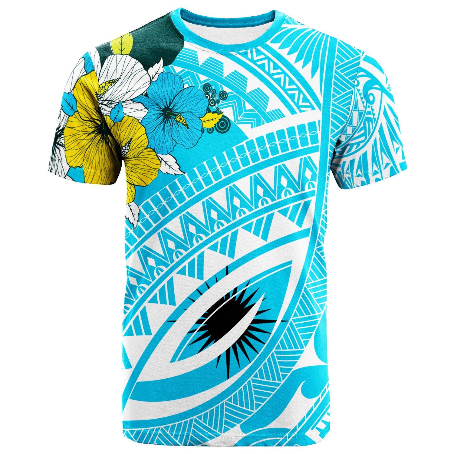 Marshall IslandsT Shirt Polynesian Pattern Aquamarine Stone Color Unisex Blue - Polynesian Pride
