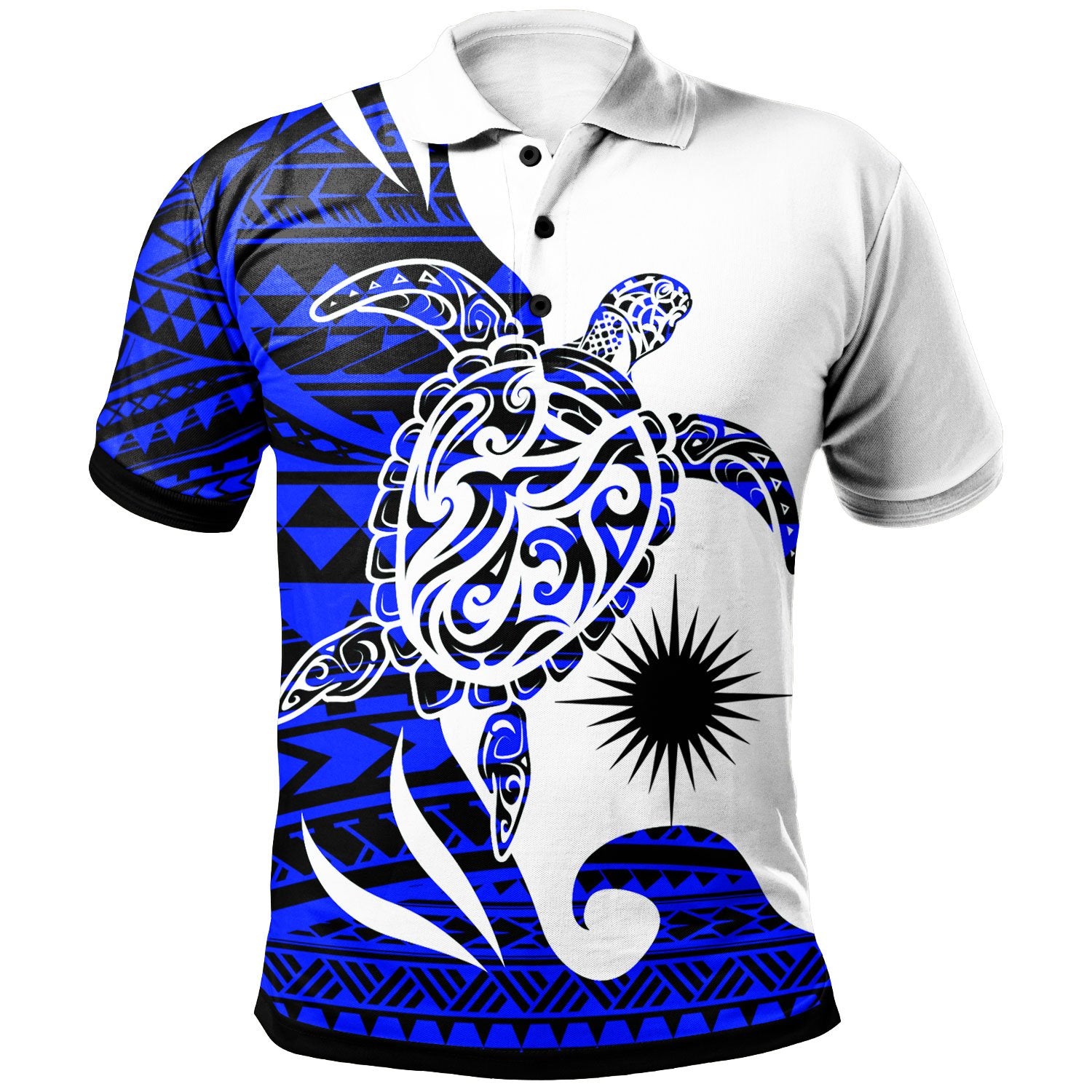 Marshall Islands Custom Polo Shirt Mega Turtle Unisex Blue - Polynesian Pride