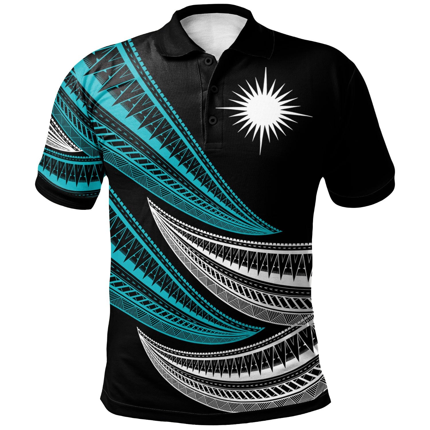 Marshall Islands Custom Polo Shirt Wave Pattern Alternating Blue Color Unisex Blue - Polynesian Pride