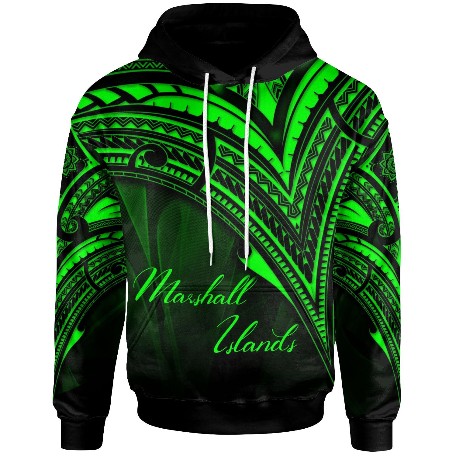 Marshall Islands Hoodie Green Color Cross Style Unisex Black - Polynesian Pride