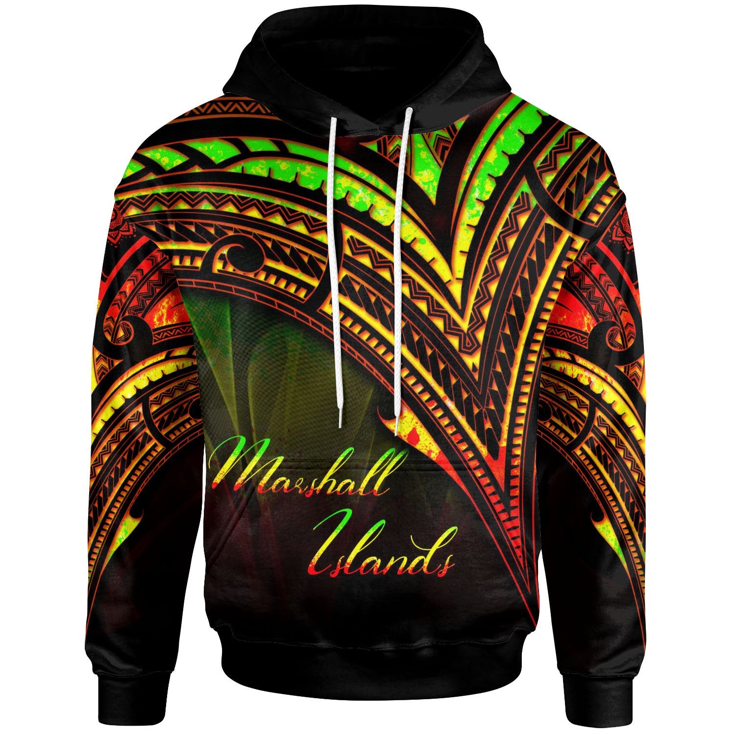 Marshall Islands Hoodie Reggae Color Cross Style Unisex Black - Polynesian Pride