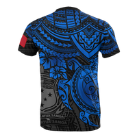 Samoa T Shirt Samoan Coat of Arms Polynesian Blue Turtle Hibiscus - Polynesian Pride