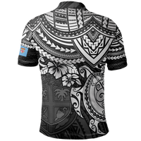 Fiji Polo Shirt Viti Flag White Turtle Hibiscus - Polynesian Pride