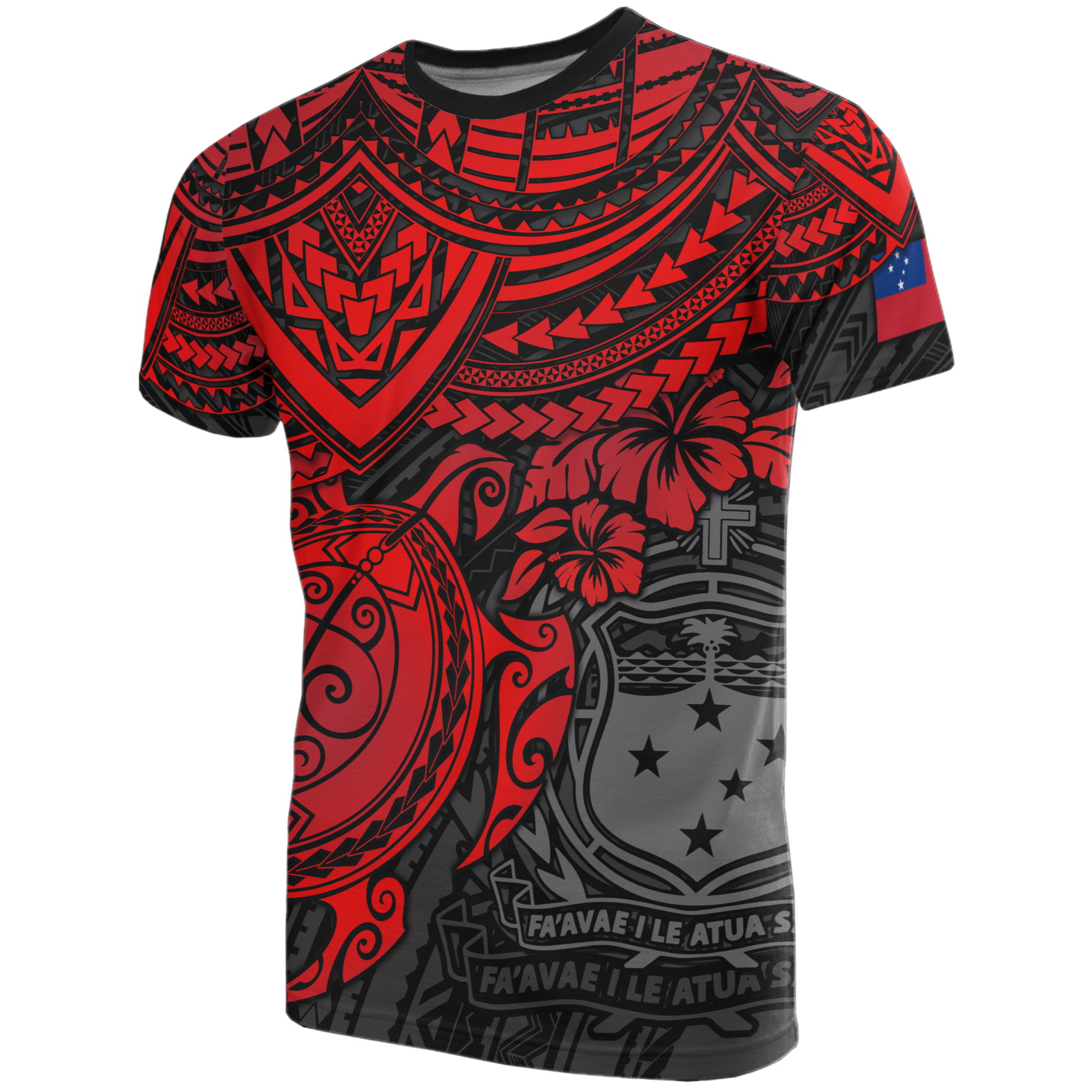 Samoa T Shirt Samoan Coat of Arms Polynesian Red Turtle Hibiscus Unisex RED - Polynesian Pride