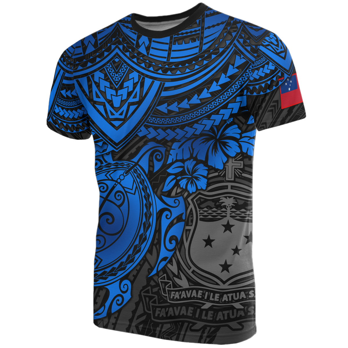 Samoa T Shirt Samoan Coat of Arms Polynesian Blue Turtle Hibiscus Unisex Blue - Polynesian Pride