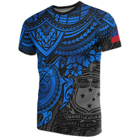 Samoa T Shirt Samoan Coat of Arms Polynesian Blue Turtle Hibiscus Unisex Blue - Polynesian Pride