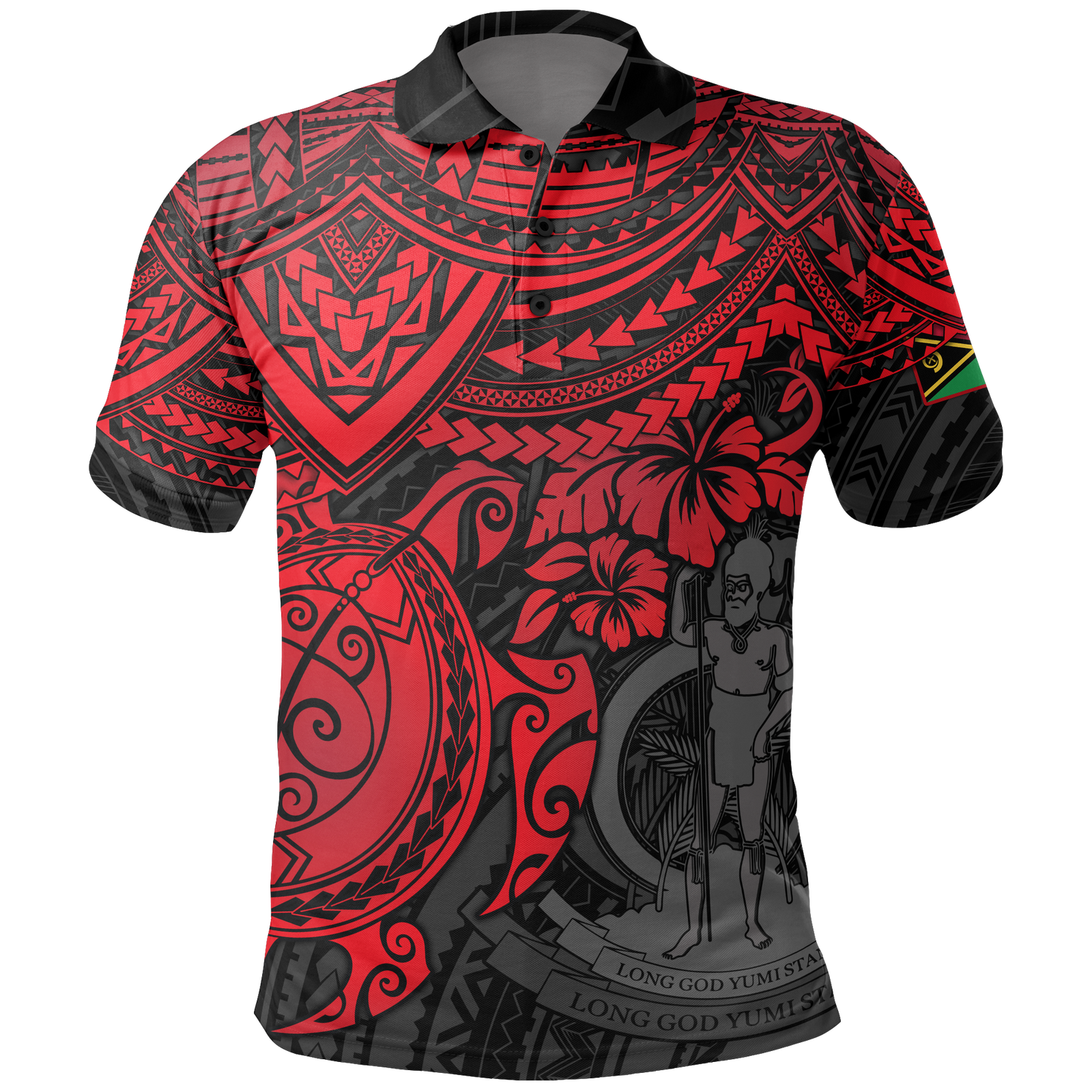 Vanuatu Polo Shirt Vanuatuan Flag Coat Of Arms Red Turtle Hibiscus Unisex RED - Polynesian Pride