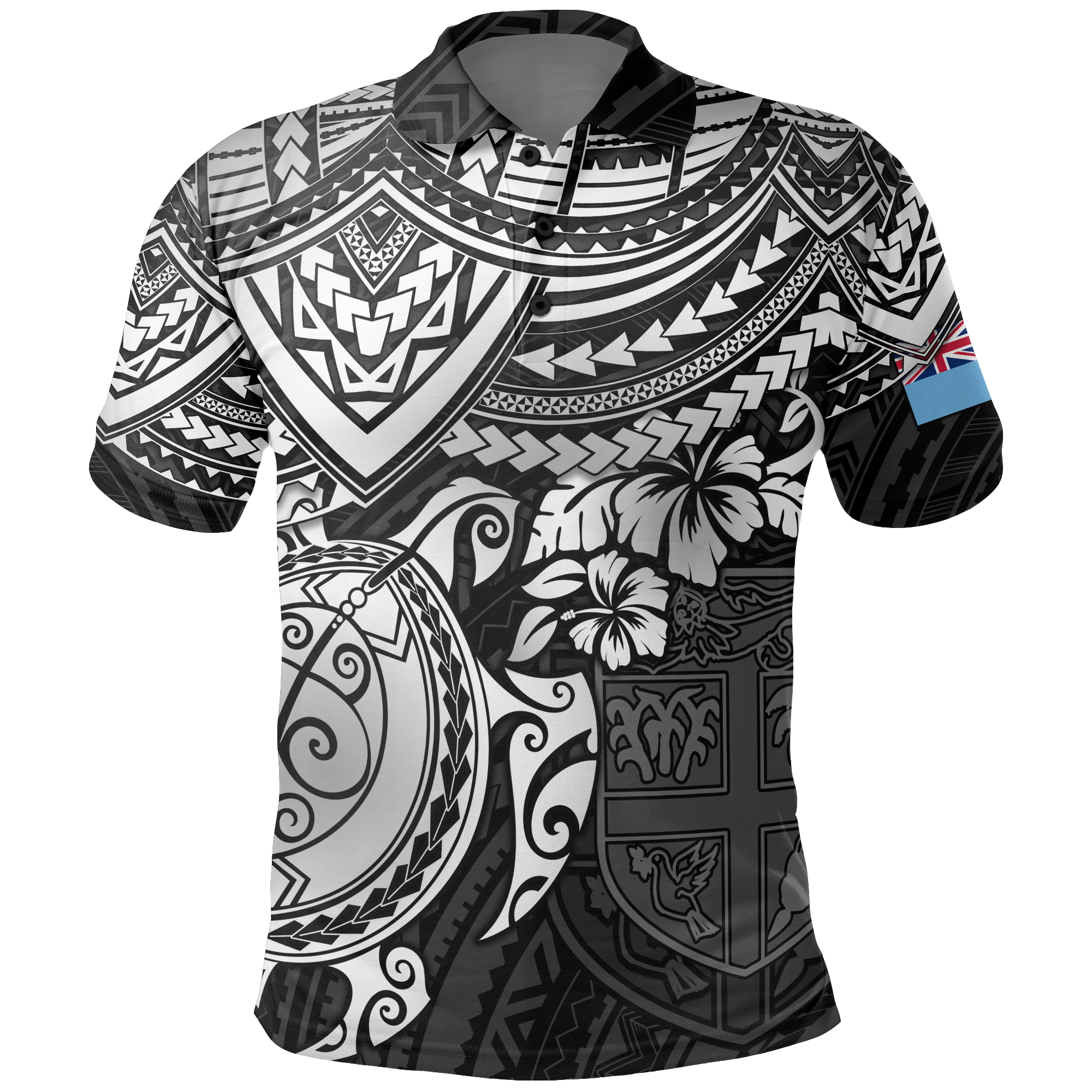 Fiji Polo Shirt Viti Flag White Turtle Hibiscus Unisex White - Polynesian Pride