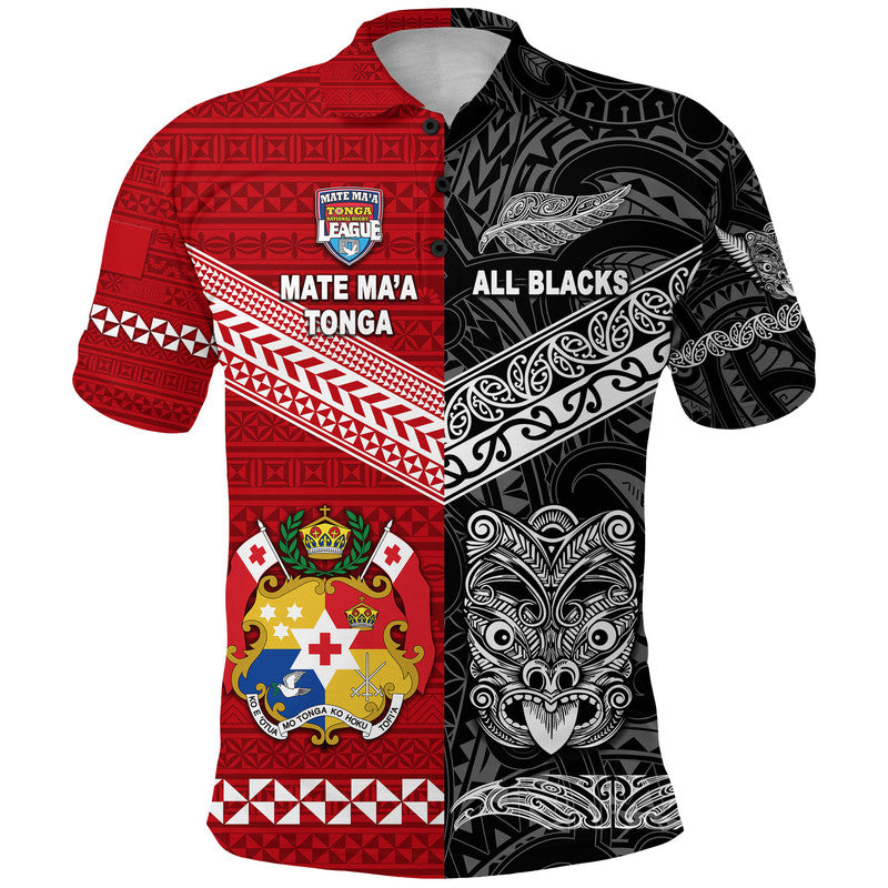 Tonga New Zealand Rugby Polo Shirt Mate Maa Ngatu and Maori All Black Together LT8 - Polynesian Pride