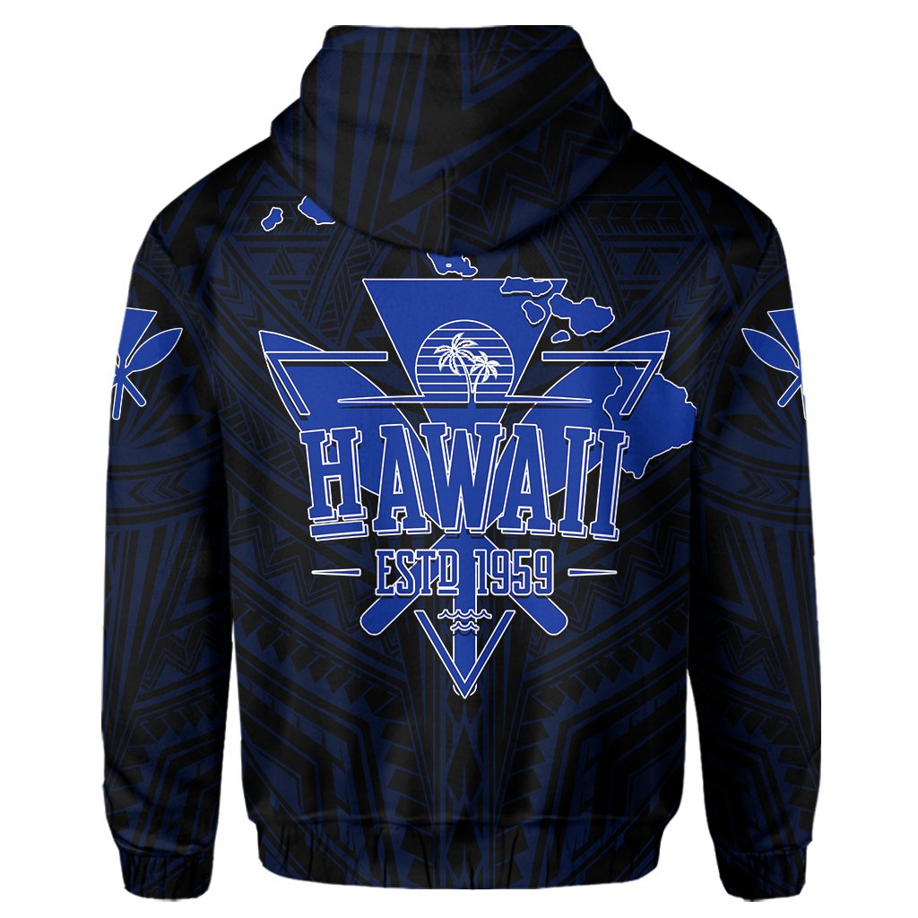 Kanaka Map Polynesian Hoodie Zip Blue Heart AH - Polynesian Pride