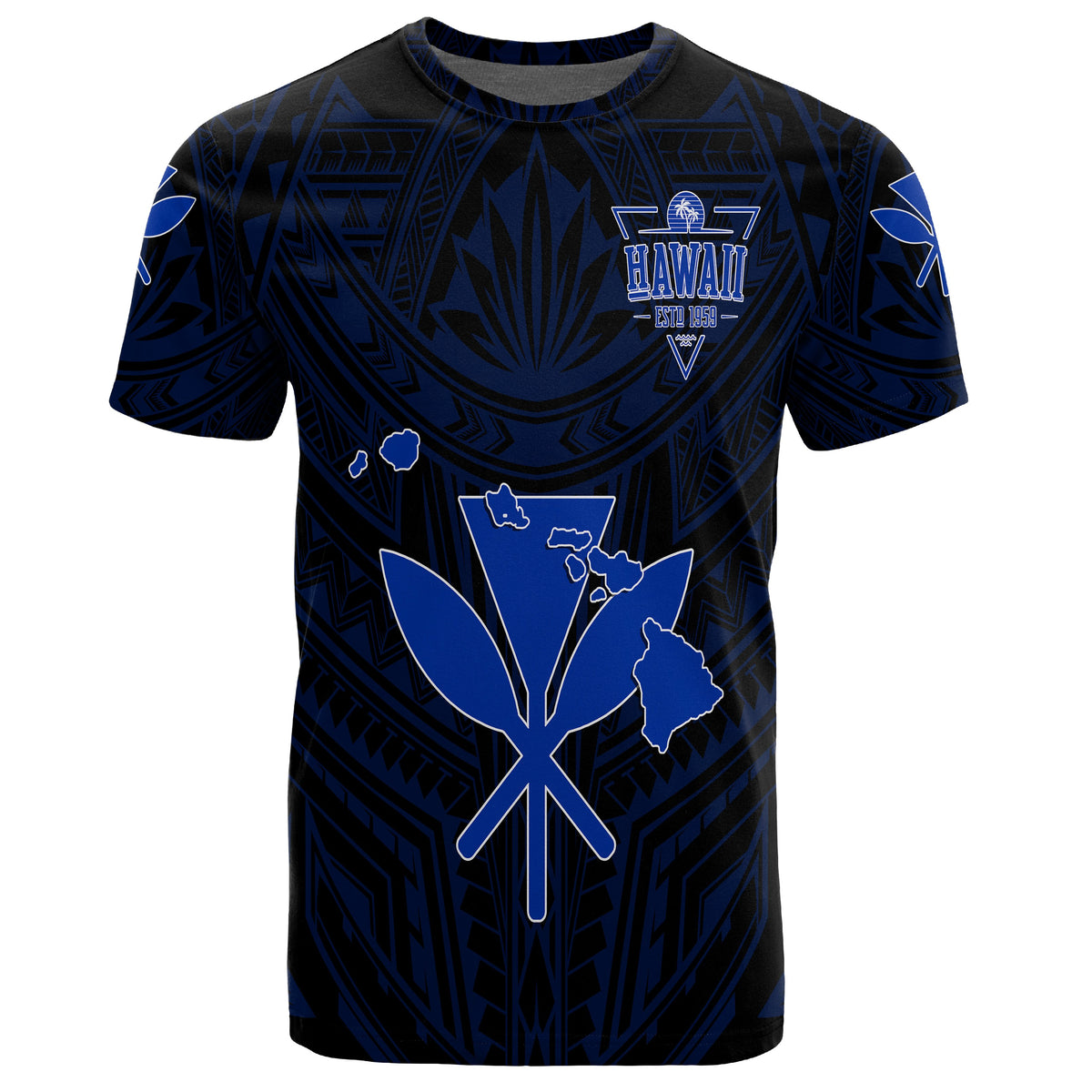 Kanaka Map Polynesian T Shirt Blue Heart AH - Polynesian Pride