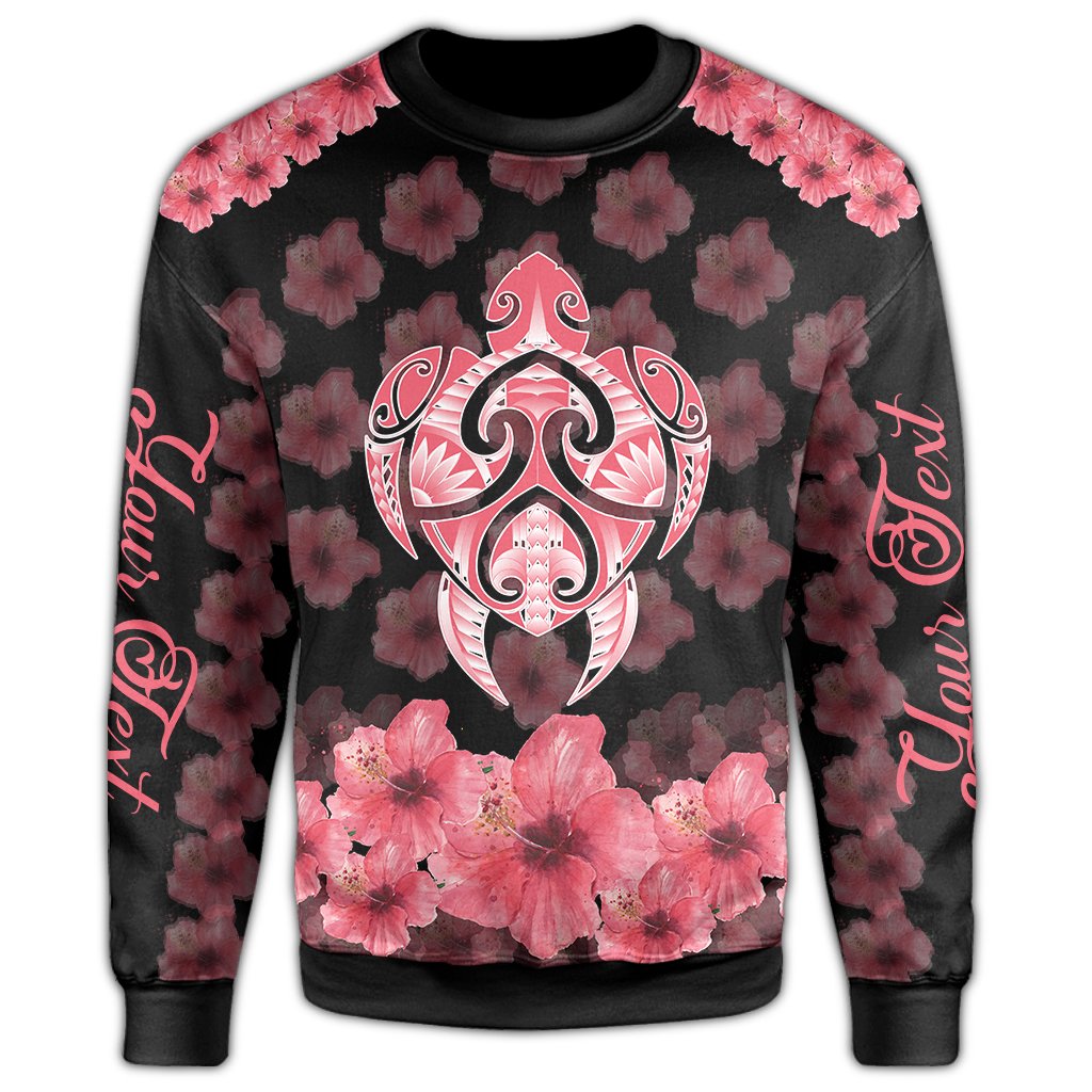 (Personalized) Kanaka Turtle Hibiscus Sweatshirt - Black Pink - AH - Polynesian Pride
