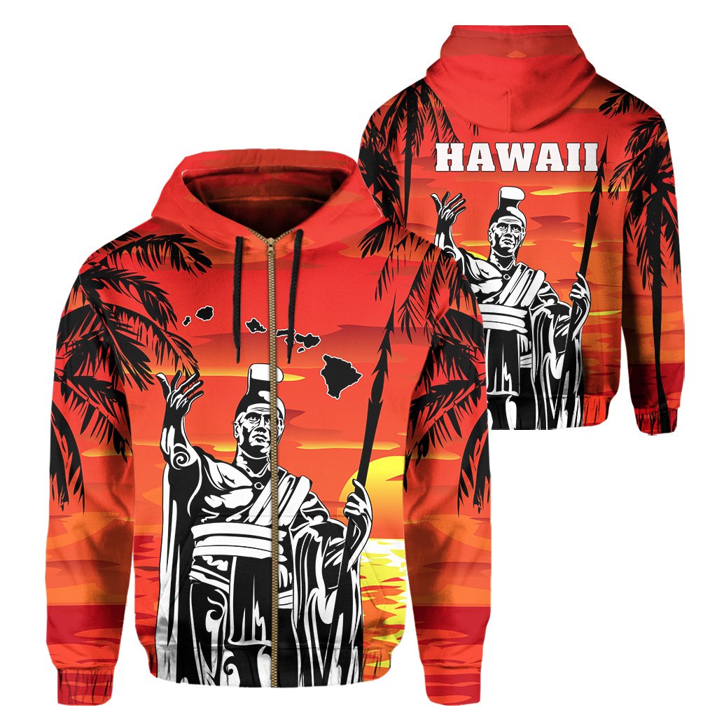 Hawaii King Summer Sunset Hoodie (Zip up) Unisex Orange - Polynesian Pride