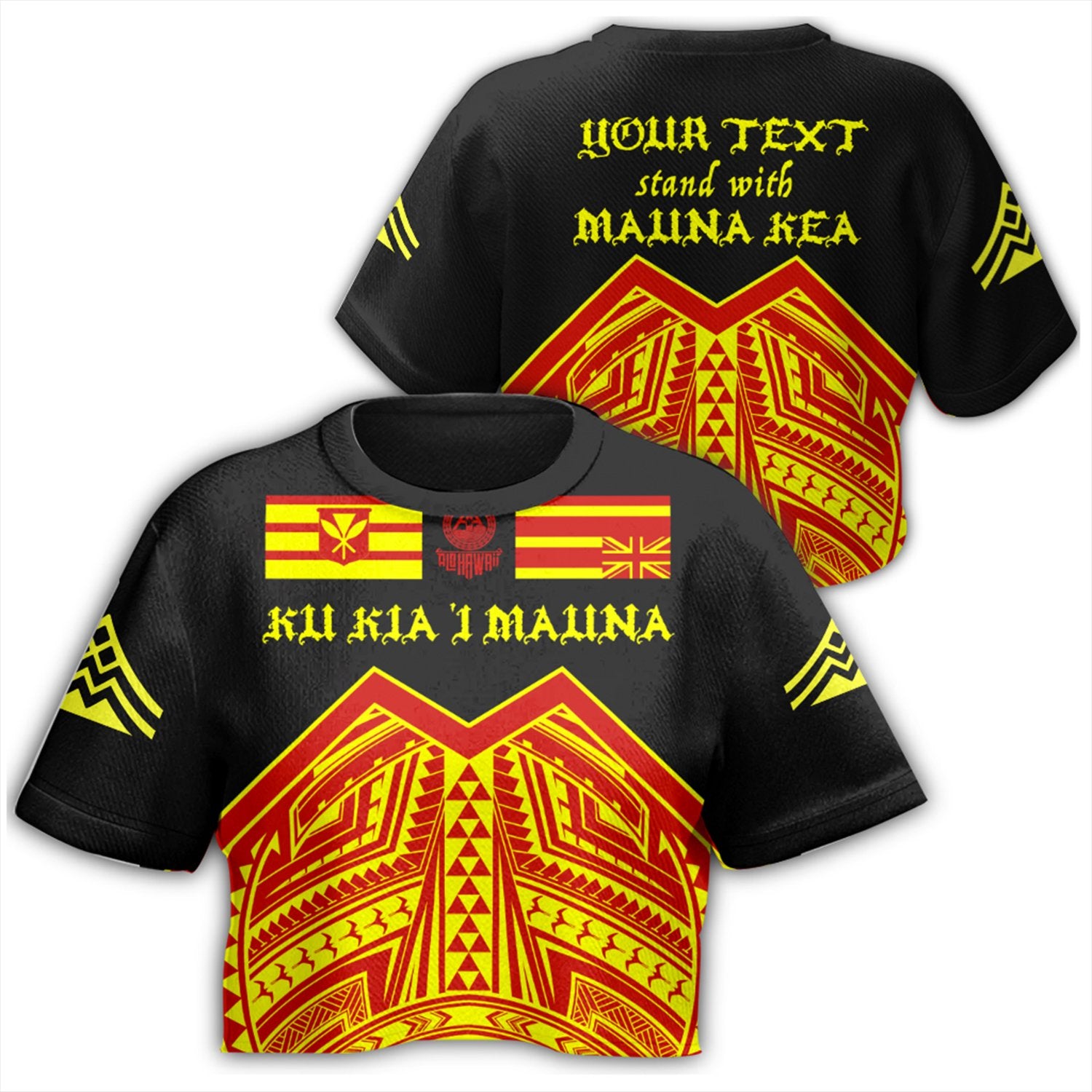 (Custom) We Stand With Mauna Kea All - over Print Crop Top T-shirt AH Female Black - Polynesian Pride