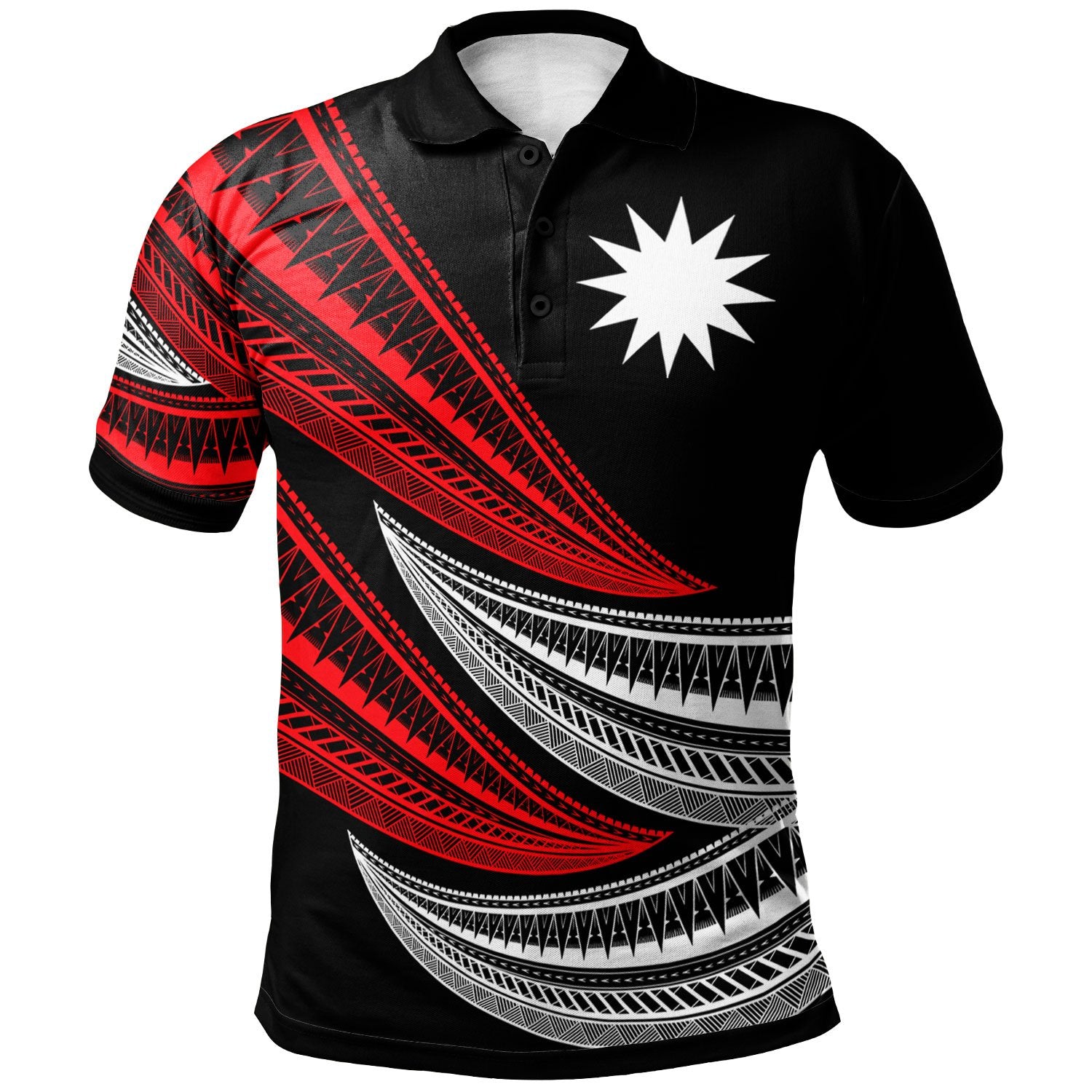 Nauru Custom Polo Shirt Wave Pattern Alternating Red Color Unisex Red - Polynesian Pride