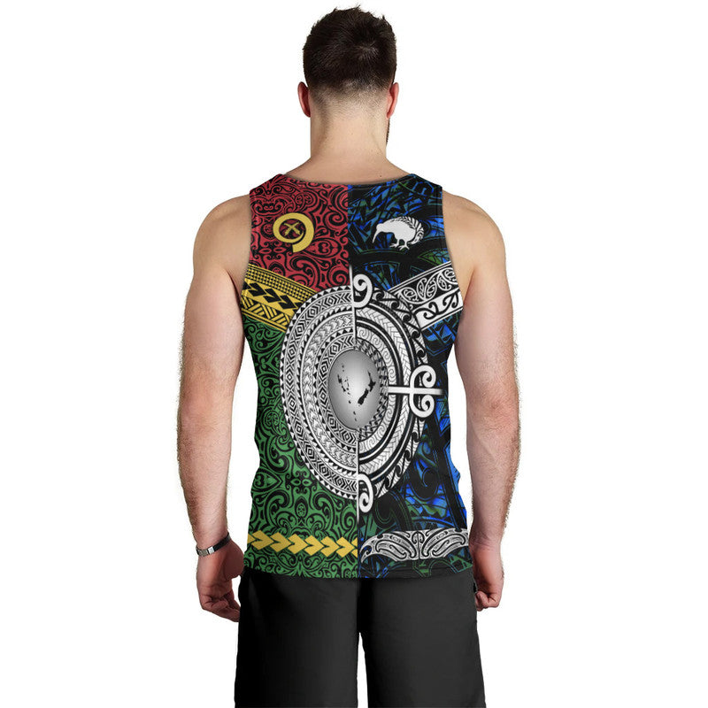 New Zealand And Vanuatu Men Tank Top Together - Blue LT8 - Polynesian Pride