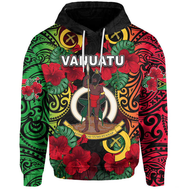 Vanuatu Hibiscus Hoodie LT6 Black - Polynesian Pride