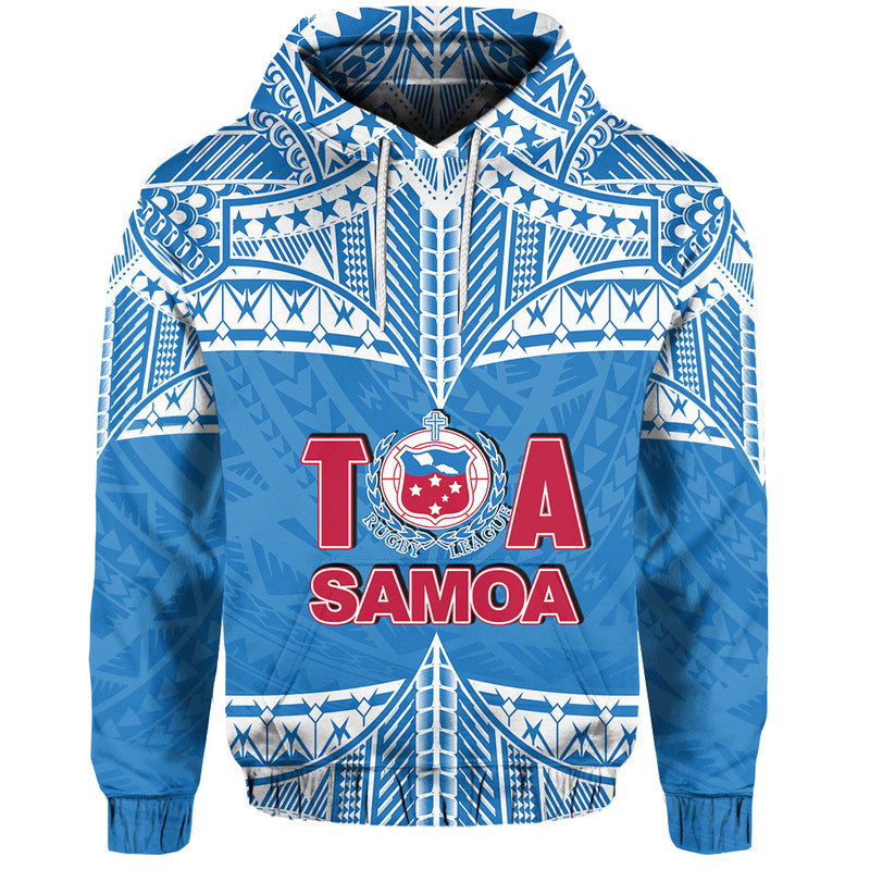 (Custom and Number) Toa Samoa Rugby Hoodie Blue Sky LT6 Pullover Hoodie Blue - Polynesian Pride