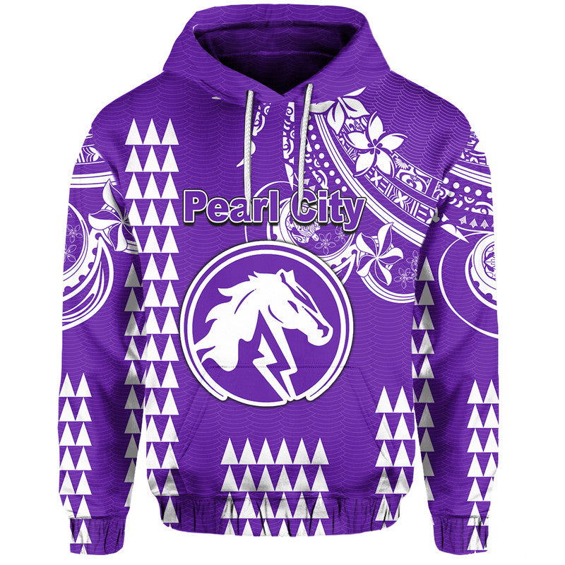 Custom Hawaii High School Pearl City Hoodie Mix Kakau LT6 Pullover Hoodie Purple - Polynesian Pride