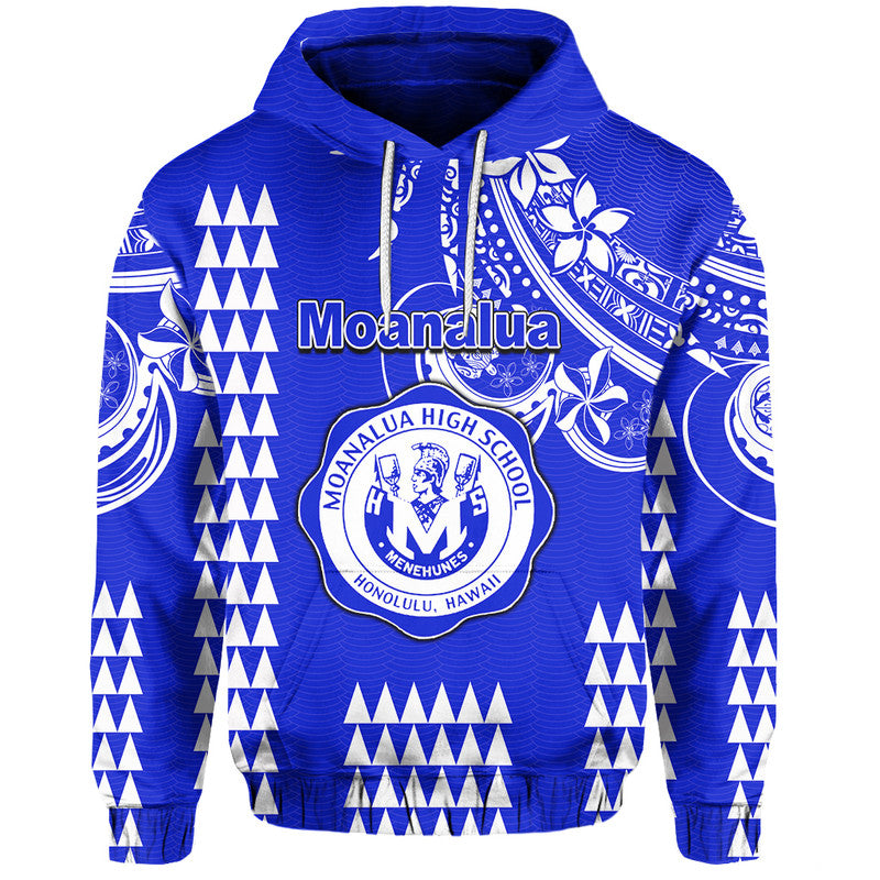 Custom Hawaii High School Moanalua Hoodie Mix Kakau LT6 Pullover Hoodie Blue - Polynesian Pride