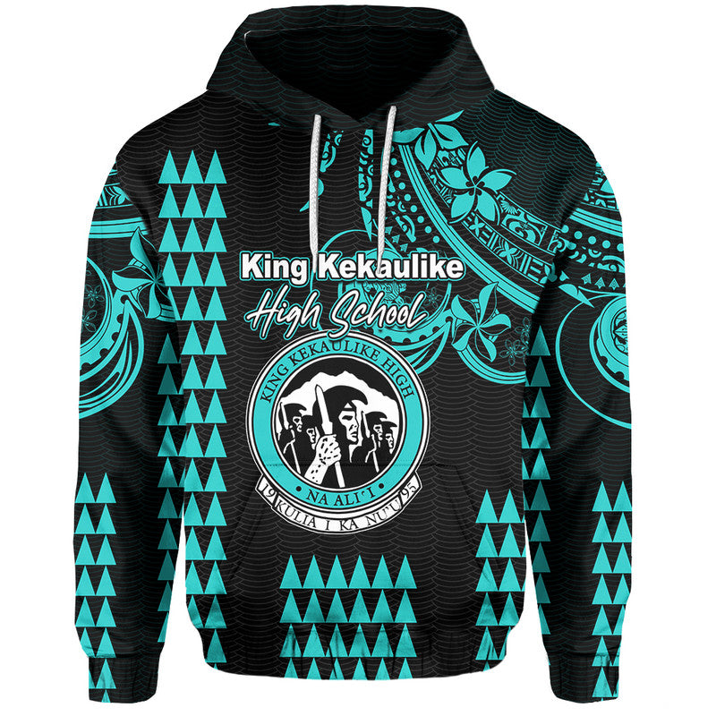 Custom Hawaii High School King Kekaulike Hoodie Mix Kakau LT6 Pullover Hoodie Teal - Polynesian Pride